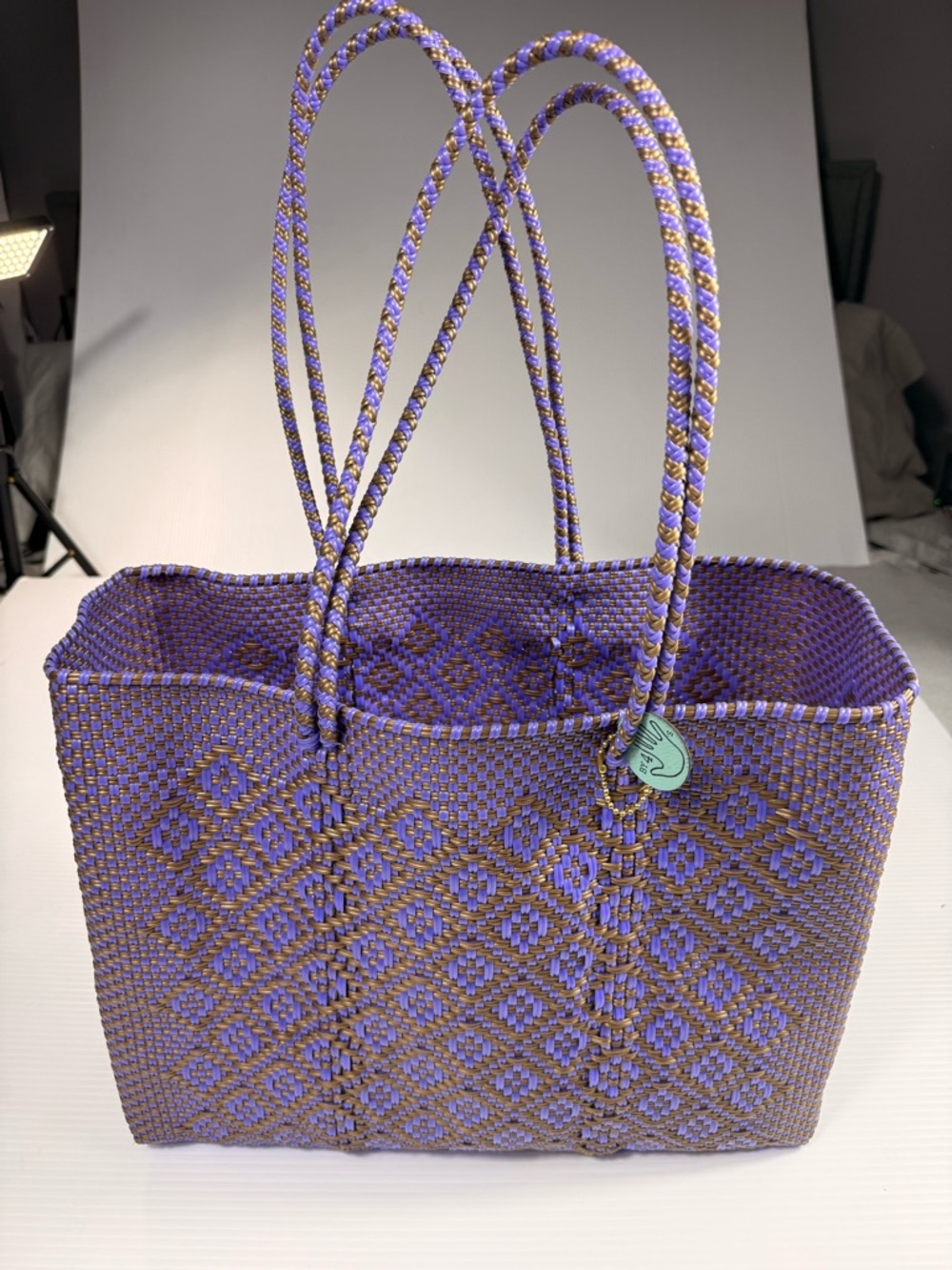 Handwoven Purple & Gold Tote Bag | Large Market Beach Bag | Boho